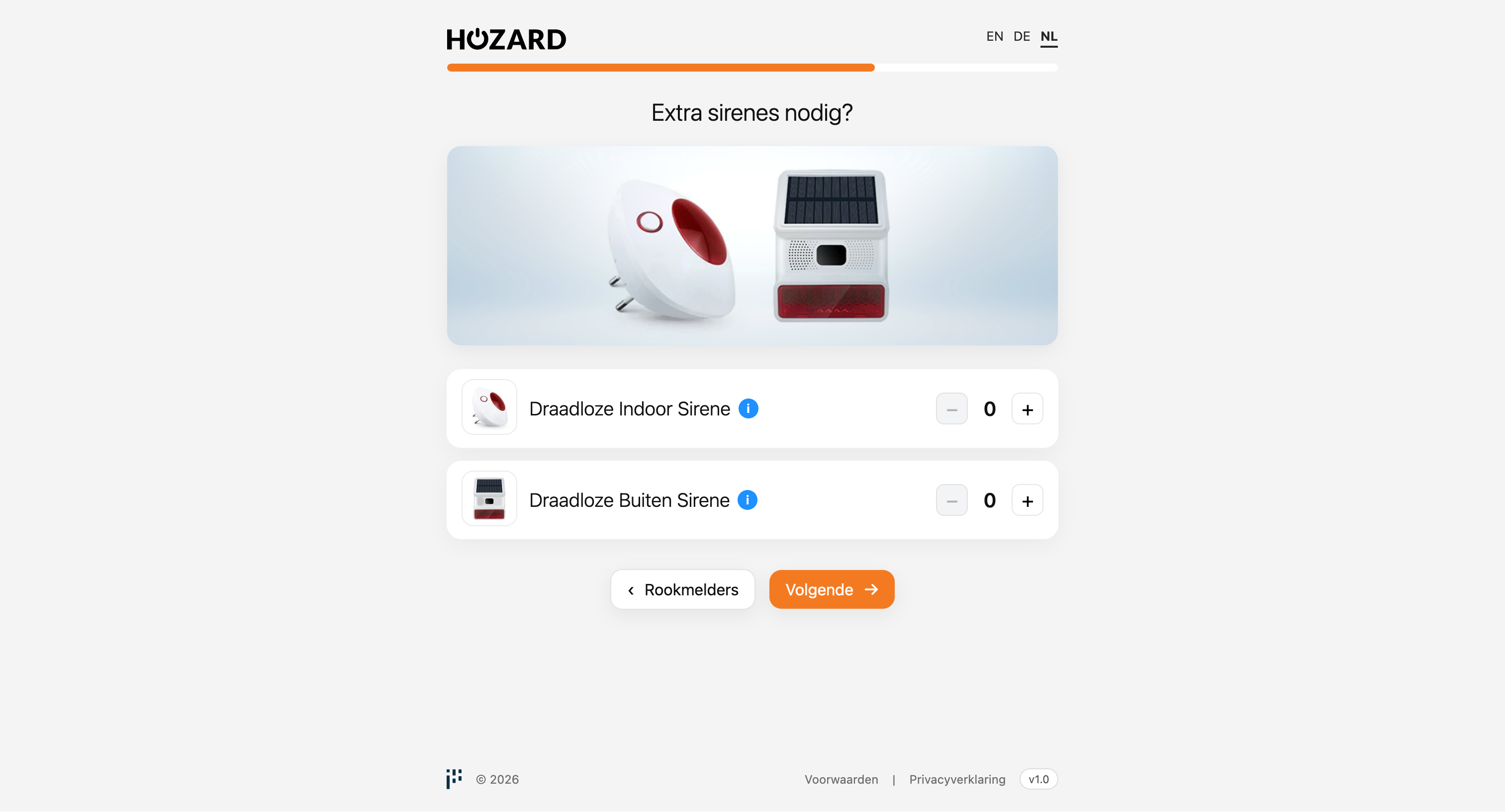 Hozard webapplicatie – productconfiguratie en onboarding-stroom voor beveiligingsoplossingen
